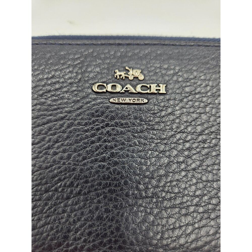 COACH Navy Leather Zip-Around Wallet with Gold Logo